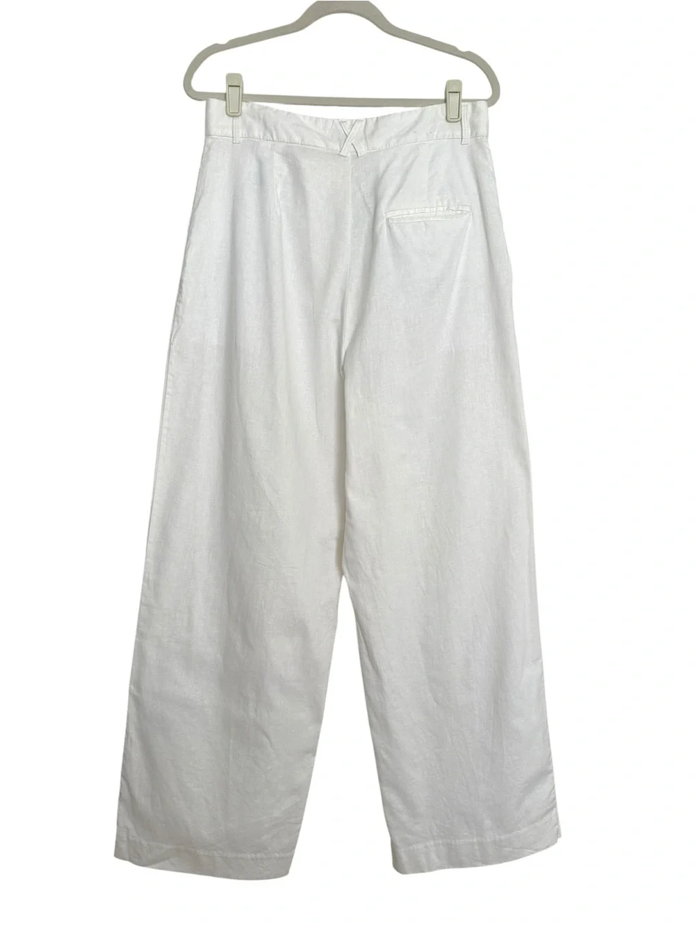 BANANA REPUBLIC White Linen Blend Wide Leg Pants 12 High‎ Rise Pleated Coastal
